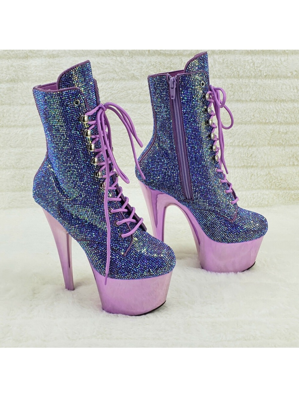 NWT Purple Sequin Platform Lace-Up Ankle Boots 7 - Picture 4 of 5